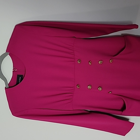 Theo Miles Midi Dress Sz 2 Retro Fushia Vintage 90s - Picture 2 of 11